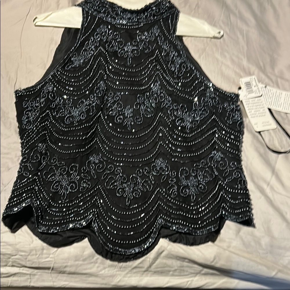 Papell Boutique Black Sequin Sleeveless Tank Top